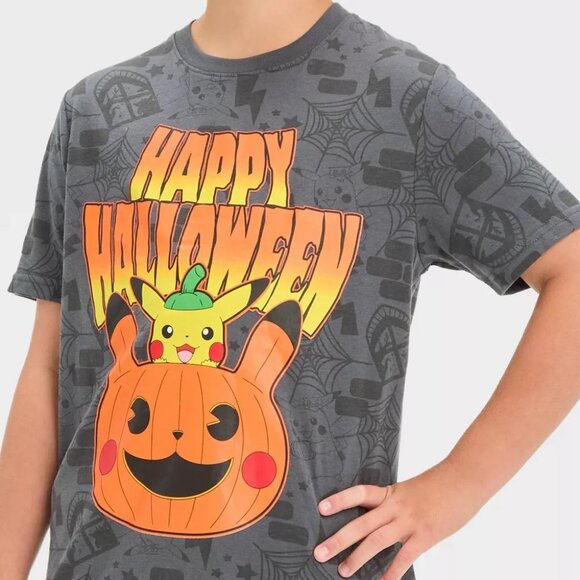Boys Girls Child HAPPY HALLOWEEN Pokemon T-Shirt Size XS S M L XL Pikachu NWT - Picture 3 of 3
